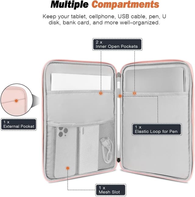 Detalle de MoKo Tablet Tasche als Sleeve für 13 Zoll (iPad Air, iPad Pro, MacBook Neo, Galaxy Tab) – Rosa