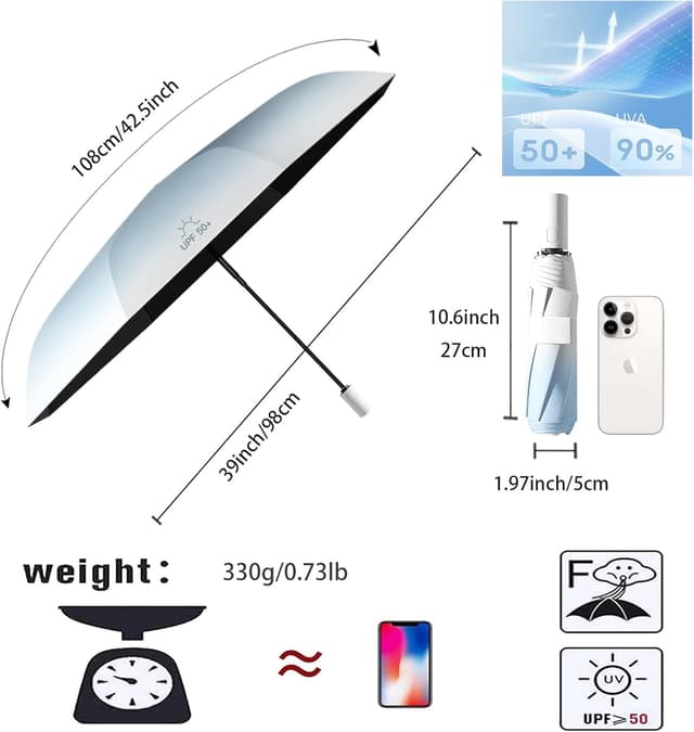 Detalle 2 de erised's bifrost compact gradient automatic travel umbrella – auto open/close with UPF 50+ and 8 ribs