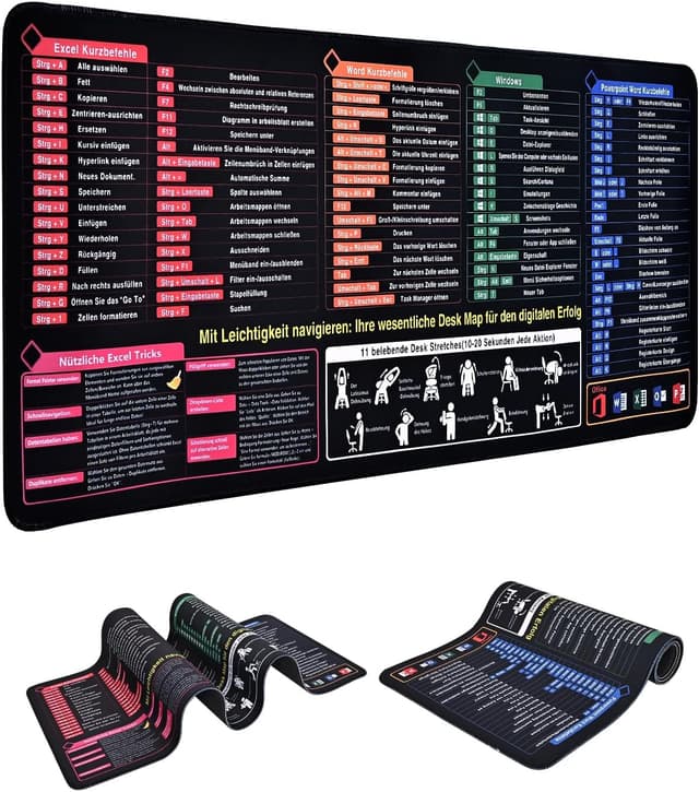 Detalle de Schreibtischunterlage mit Excel-Shortcuts 800×300 mm