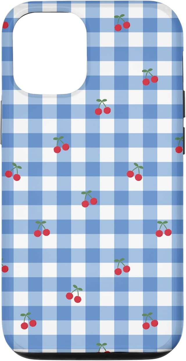 Detalle de Coque Motif Vichy Bleu Rétro Cerises Rouges pour iPhone 12 / 12 Pro