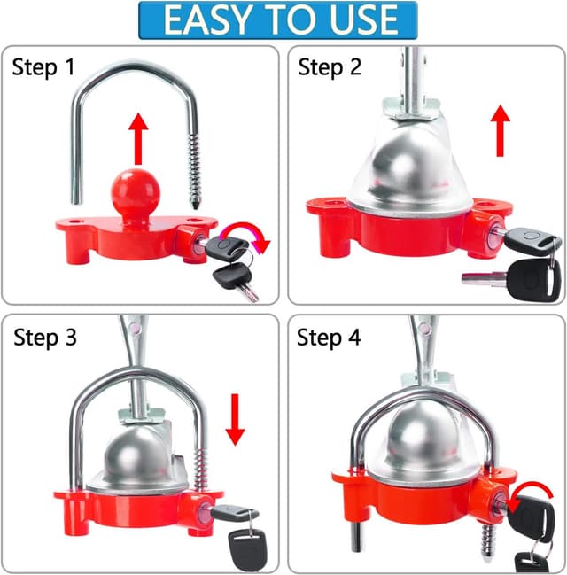 Thumbnail 4 de Tevlaphee Trailer Ball Lock Hitch Coupler 2 Keys
