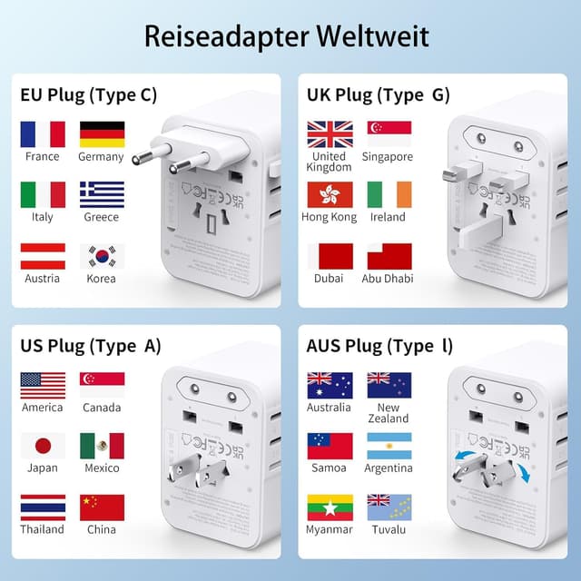 Detalle 2 de Universal Reiseadapter 2025 mit 2 USB‑A 2 USB‑C 🌍