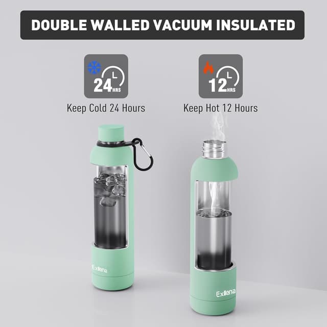 Detalle de Exllena Insulated Water Bottle 1L (Mint) with Buckle — Double Wall Stainless Steel, 24h Cold / 12h Hot, BPA-Free