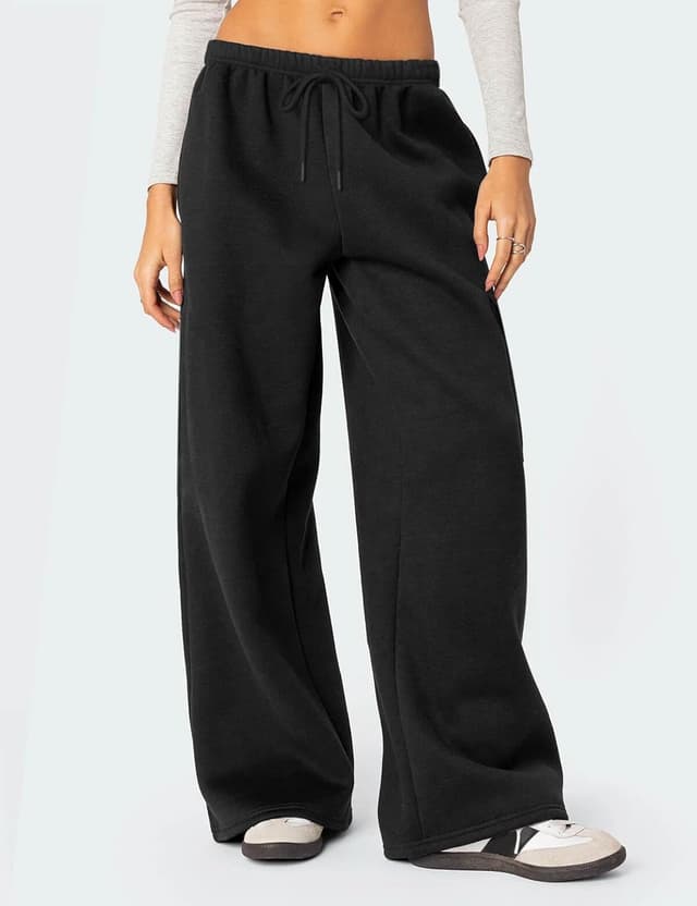 Detalle de HeSaYep Women’s Fleece Lined Sweatpants — Winter Warm Wide-Leg Joggers with Pockets
