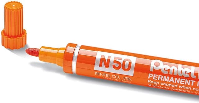 Detalle 1 de Pentel N50 marcatore permanente a punta conica, 4 pezzi colori assortiti (nero, rosso, blu, verde)