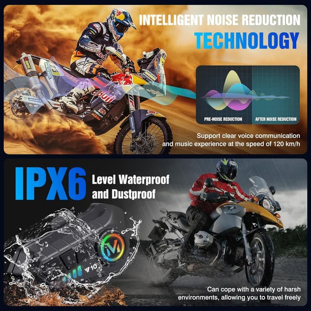 Detalle de FEYA Y10 Motorcycle Helmet Speakers for Calls & Music (IPX6, Bluetooth 5.3, 1000 mAh)