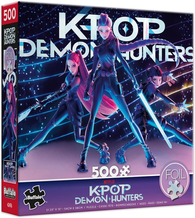 Detalle de Buffalo Games HUNTR/X 500-Piece K-pop Demon Hunters Foil Jigsaw Puzzle