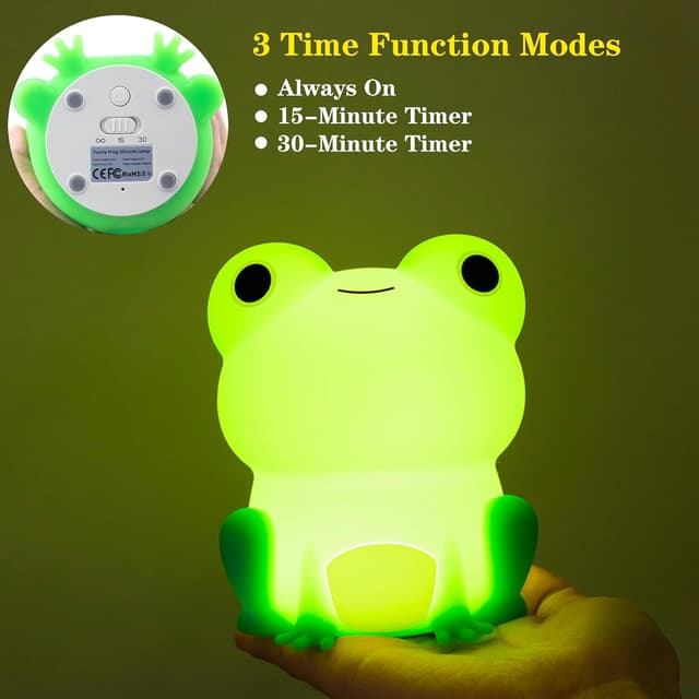 Detalle 2 de JMG-Myratts Night Light for Kids – BPA-free silicone frog lamp with dimmable timer (USB rechargeable, soft warm light)