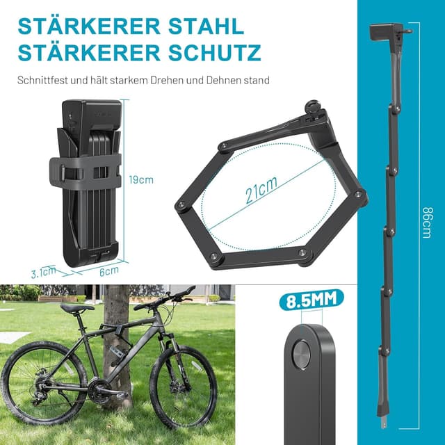 Detalle 2 de TECHCYC Faltschloss 86 cm Fahrradschloss mit 3 Schlüsseln