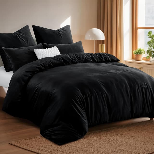 Detalle de Tifschlaf Winter Flanell Bettwäsche 220x240 (Schwarz) mit 2 Kissenbezügen 80x80