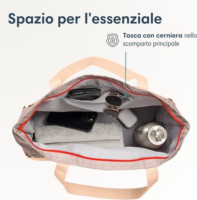 Detalle de LARKSON Borsa Mare Linn, borsone da spiaggia grande con cerniera e tasche