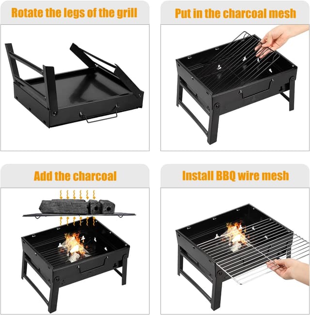 Detalle de Uten Barbecue portable à charbon pliable pour 4 à 6 personnes, grille en inox