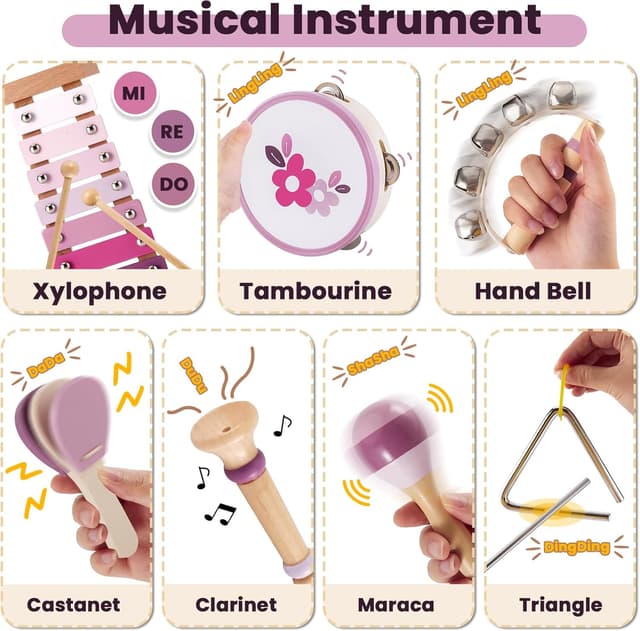 Detalle 2 de Kids wooden music set xylophone 8 keys