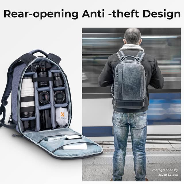 Detalle de K&F CONCEPT Sac à dos pour appareil photo reflex, ordinateur et accessoires (Canon/Nikon/Sony/Olympus) – Gris