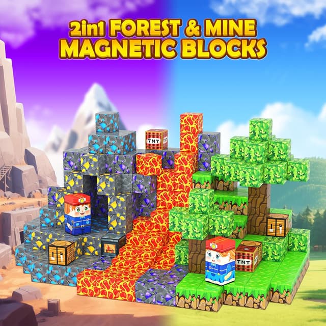 Detalle de Toyvimo Magnetic Blocks 100-Piece Magnetic Building Set (Forest & Mine Theme)