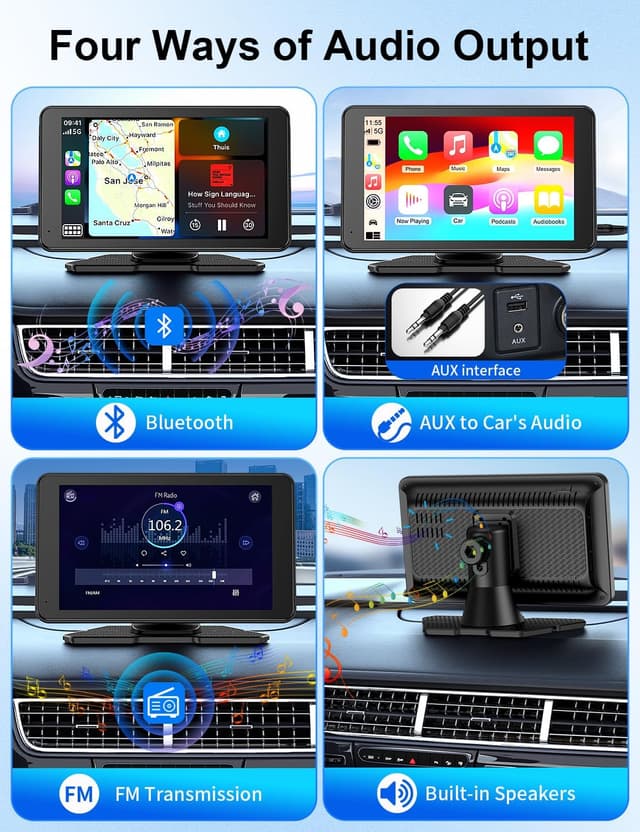 Detalle de Carplay Screen for Car 7” HD Portable Touchscreen Stereo with Wireless Android Auto, Backup Camera, Mirror Link, Bluetooth, and GPS