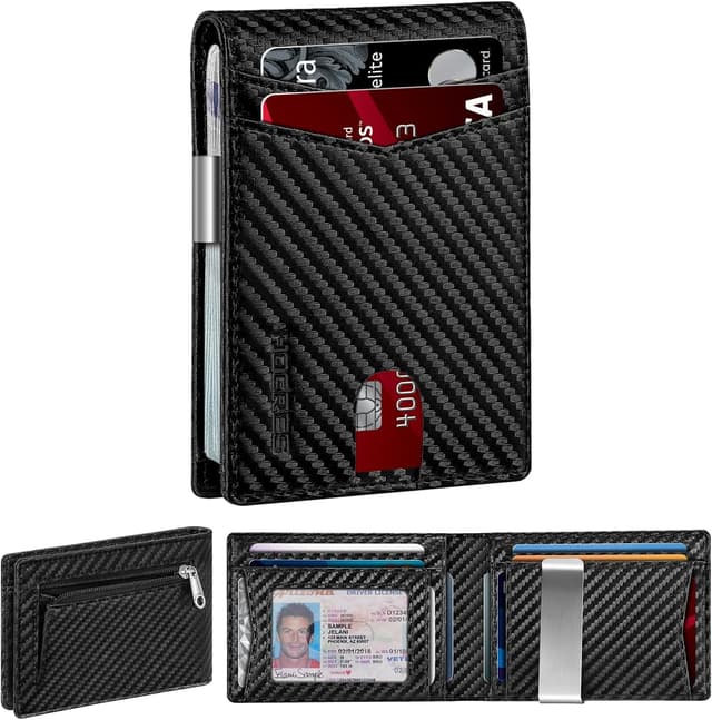 Detalle de HOCRES Slim RFID Blocking Mens Wallet with Money Clip & 12 Card Slots