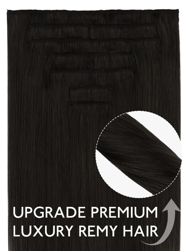 Detalle de WENNALIFE Clip-in Echthaar Extensions (Remy), 7-teilig, 30 cm, #1B Natürliches Schwarz