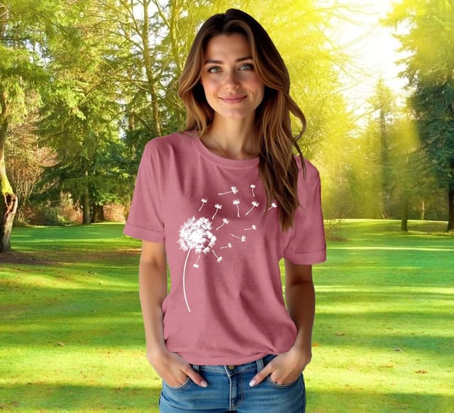 Detalle 2 de Qskall Women’s Dandelion Flower T-Shirt (Casual Summer Tee)