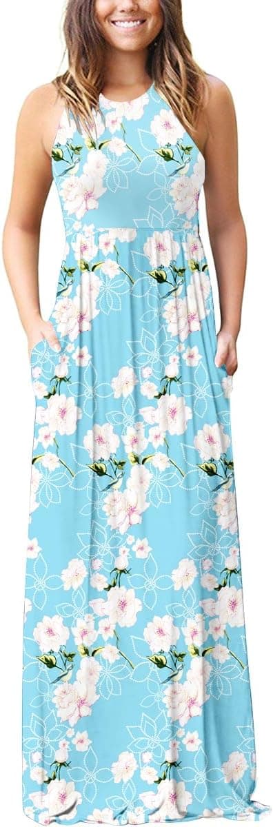 Detalle 2 de PCEAIIH women’s casual maxi dress with pockets (sleeveless or long sleeve) and elastic waist