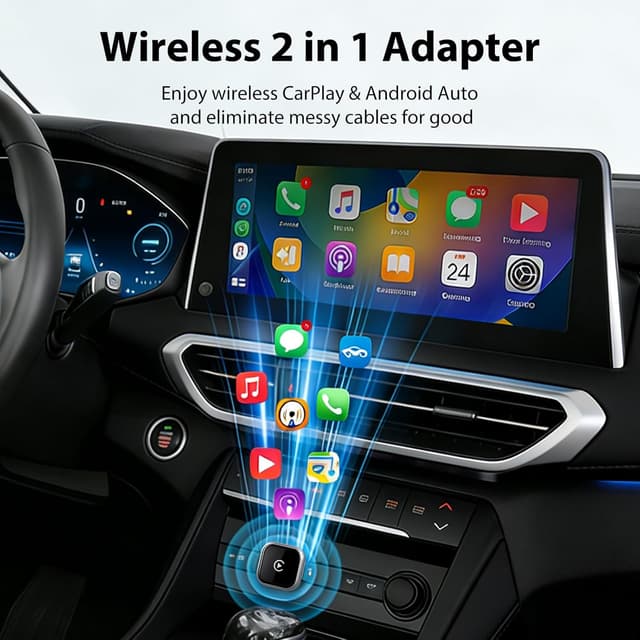 Detalle de Astraon Adattatore wireless 2 in 1 per auto CarPlay e Android (USB mini, argento) per connettività dal 2016