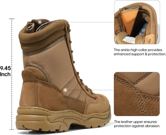 Detalle de NORTIV 8 Stivali da Lavoro tattici militari da uomo in pelle con cerniera laterale