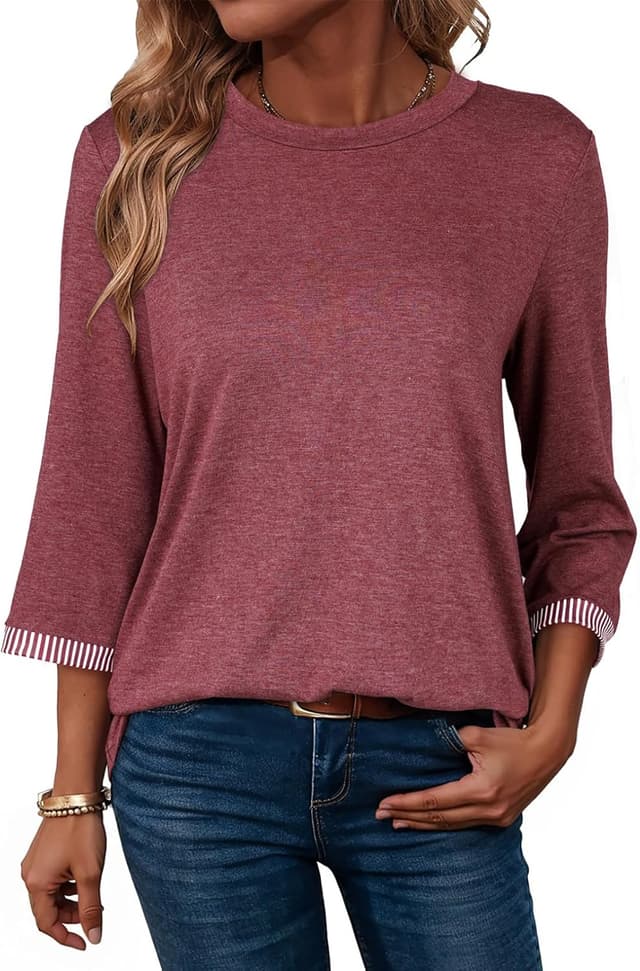 Detalle de Dokotoo women’s 3/4 sleeve T-shirts (solid colour crewneck) in loose fit S–XXL