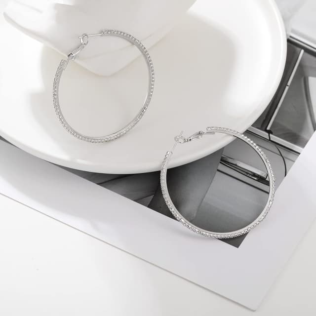 Thumbnail 6 de MOROTOLE 14K Gold Strass Creolen – große Strass-Ohrringe in Größen von 20 bis 70 mm (S925 hypoallergen)