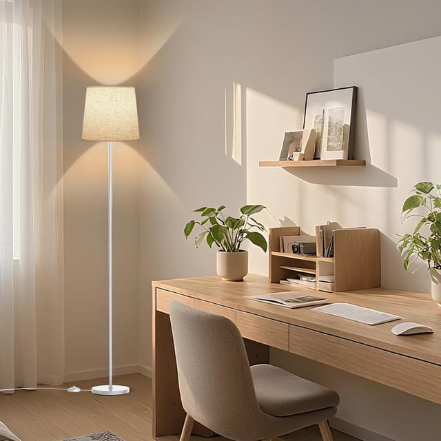 Detalle de SIBRILLE Lampada da Terra per Salotto 9W con Telecomando e 3000K-6000K, paralume in lino e base bianca