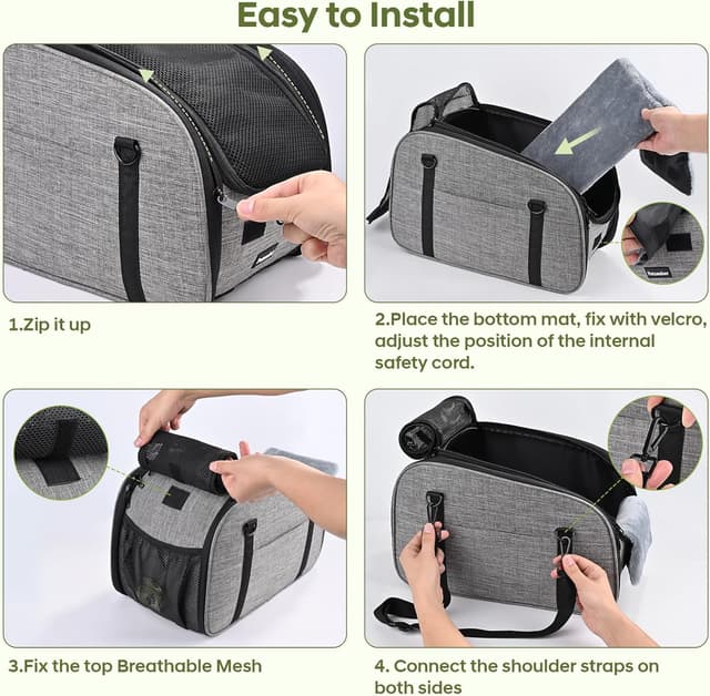 Thumbnail 6 de Petzauber Hundeautositz für kleine Hunde (Mittelkonsole) – doppelter Sicherheitsgurt, rutschfester Unterseite, waschbares Kissen, grau