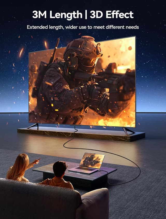 Detalle 2 de JSAUX 4K HDMI Cable 3M (Ultra High Speed 18Gbps, HDMI 2.0) – HDR, HDCP 2.2, ARC & Ethernet, Grey