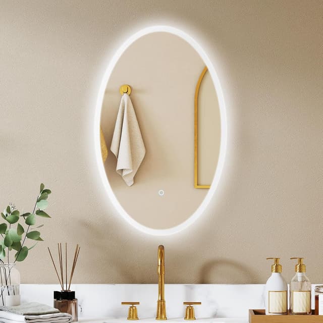 Detalle de HOMCOM miroir de salle de bain LED ovale 80x50 cm avec anti-buée, 3 températures, dimmable et mémoire