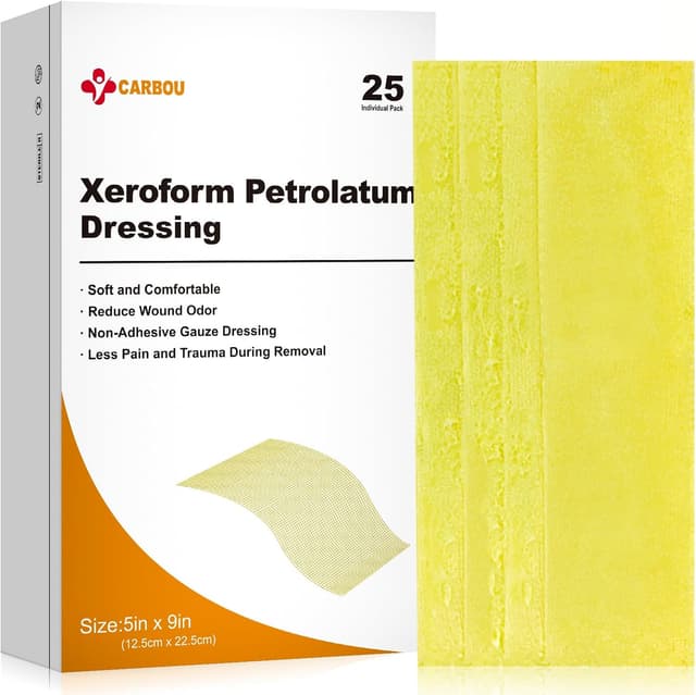 Detalle de Carbou Medical Xeroform Petrolatum Dressing 5"x9" (25 Individual Packs) Non-Adherent Mesh Gauze Pads for Wound Care