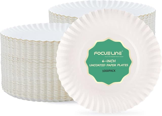 Detalle de FOCUSLINE 6 Inch Paper Plates (Uncoated), 1000 Count White Disposable Dessert Plates