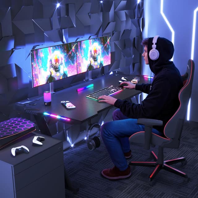 Detalle de JUMMICO Scrivania Gaming LED RGB 160x60