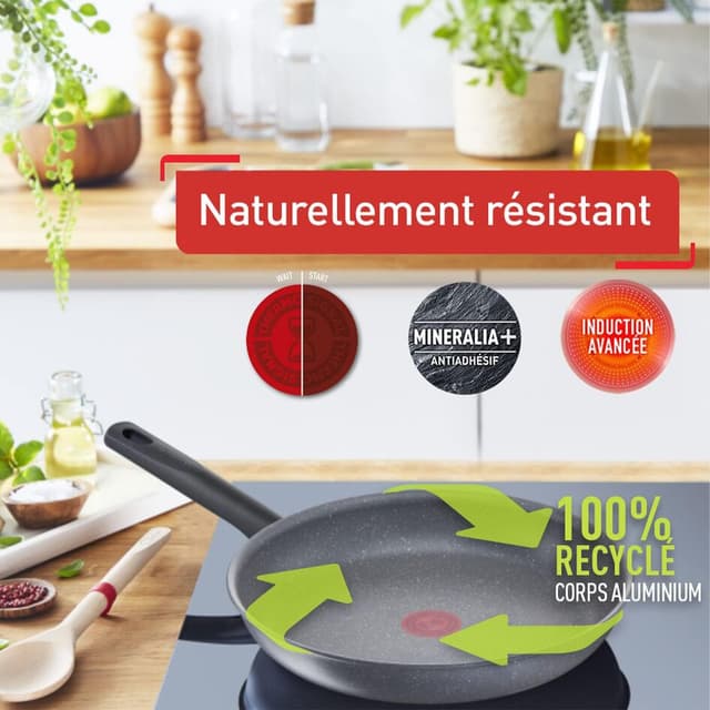 Detalle 2 de Tefal Poêle grill 26 cm pour induction Natural On E2444074 – revêtement antiadhésif Minéralia+ avec Thermo-Signal