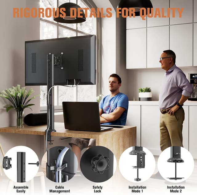 Detalle 2 de HEMUDU Single Tall Monitor Arm 35kg capacity 🖥