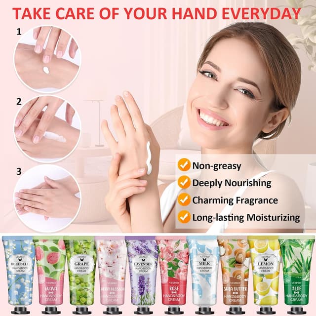 Detalle de VESPRO 210 Pack Moisturizing Hand Cream Gift Set (14 Scents) Travel-Size Lotions for Dry, Cracked Hands
