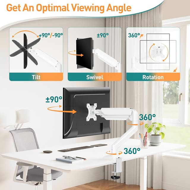 Detalle 2 de ELIVED EV004W Monitorhalterung für 13–32" (bis 9 kg) mit Gasfeder, VESA 75/100 und 3D-Bewegung – weiß