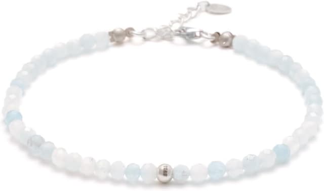 Detalle de BERGERLIN Echtes Naturstein Perlenarmband mit Aquamarin – 925 Sterling-Silberperle, Verschluss & Echtheitszertifikat