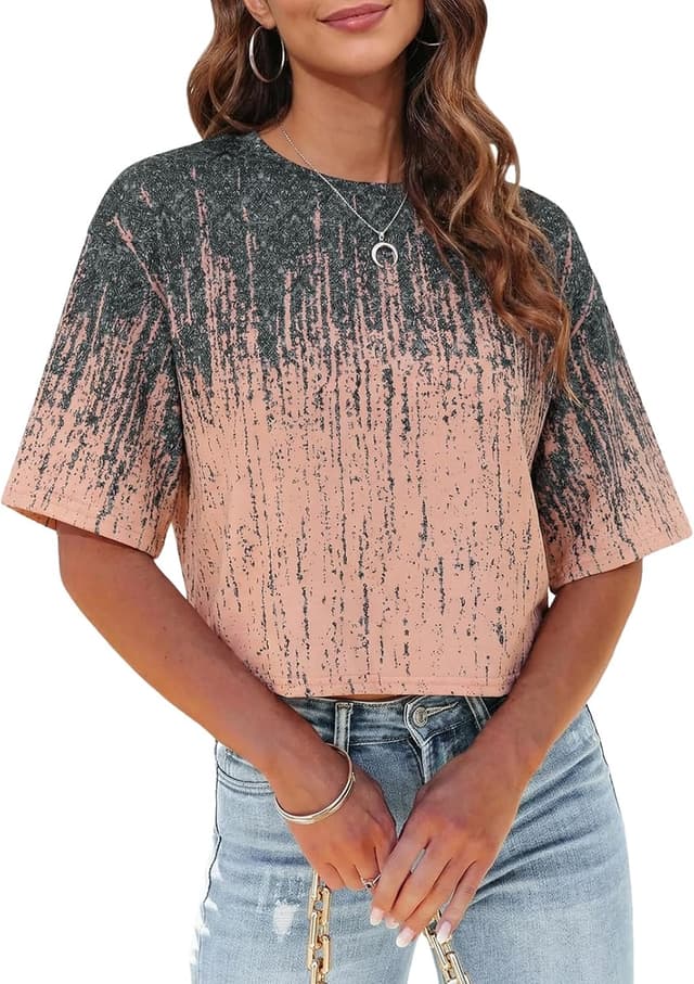 Detalle de Tankaneo Women Half Sleeve Cropped T-Shirts (Drop Shoulder, Round Neck) — Casual Summer Basic Tees