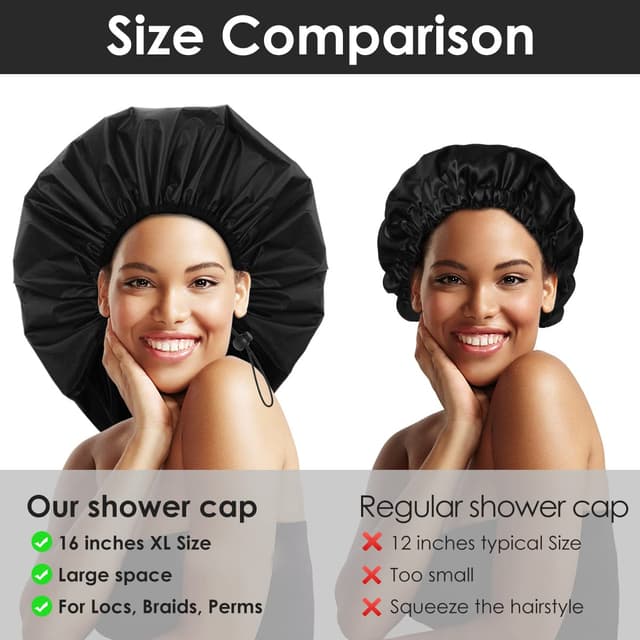 Detalle 1 de Auban Extra Large Waterproof Shower Cap (XL, Satin Lined, Adjustable) for Thick Long Hair, Braids & Dreadlocks
