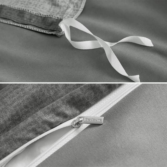 Detalle de BEDSURE Wendebettwäsche 135x200 (2-teilig) Grau gestreift mit Reißverschluss – 80x80 Kissenbezug