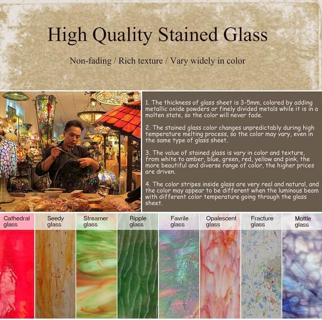 Thumbnail 6 de Bieye L50796 Mission Tiffany-style stained glass table lamp with wooden base, 26 inches tall