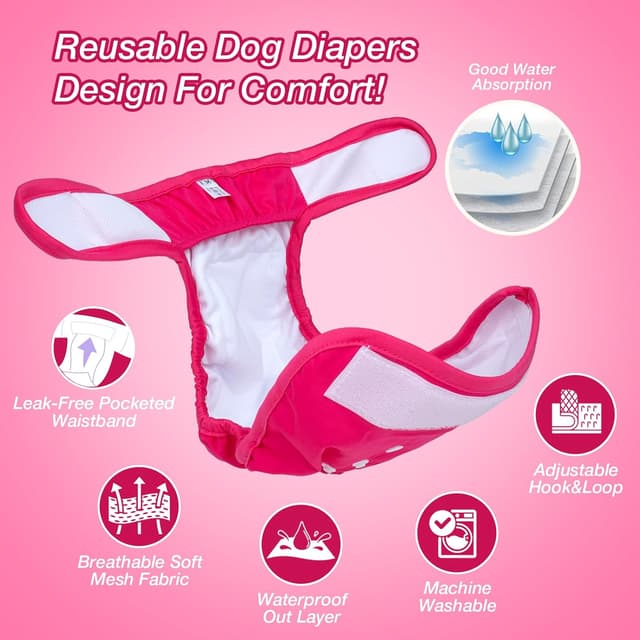 Detalle de Pet Soft Dog Nappies Female (3 pack) – medium washable dog period pants with leak-proof waistband