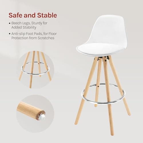 Thumbnail 5 de WOLTU Taburetes de Bar con Respaldo, Madera y Cuero Blanco