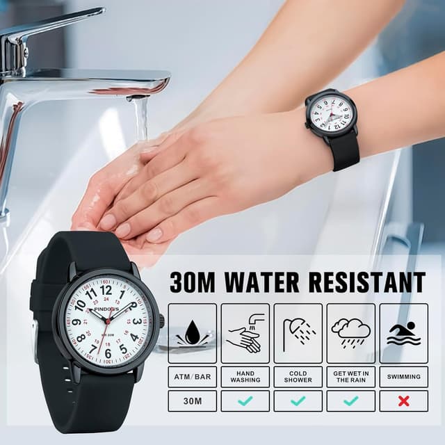 Detalle de PINDOWS Analoge Quarzarmbanduhr mit Silikonband (unisex) – leuchtendes Zifferblatt, wasserfest