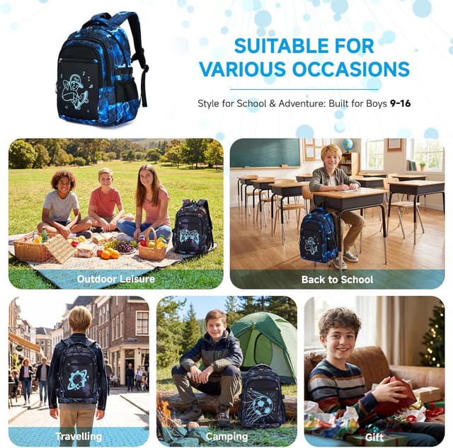 Thumbnail 6 de Amythe Zaino per ragazzi grande con luce notturna e scomparto 15,6” per scuola e uso casual