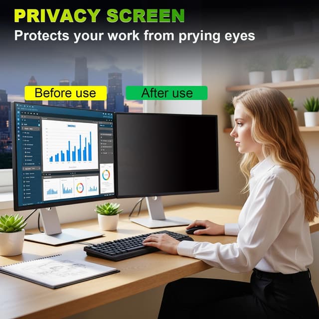 Detalle de ruord 2 Pack Privacy Screen for 24 Inch 16:9 Monitor (Blue Light Filter & Anti-Glare)