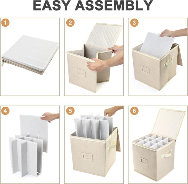 Thumbnail 6 de LotFancy Champagne Flute Storage Container (12in Tall) — Quilted Hard Shell, Stackable Case with Dividers & Handles